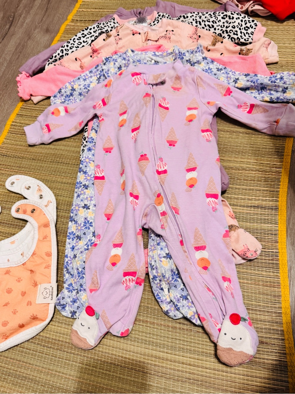 $12 for 6 pieces.
Carter's Lavender Ice Cream Print Footed One-Piece Pajam